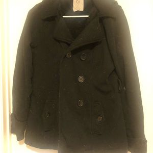 Black pea coat with hood